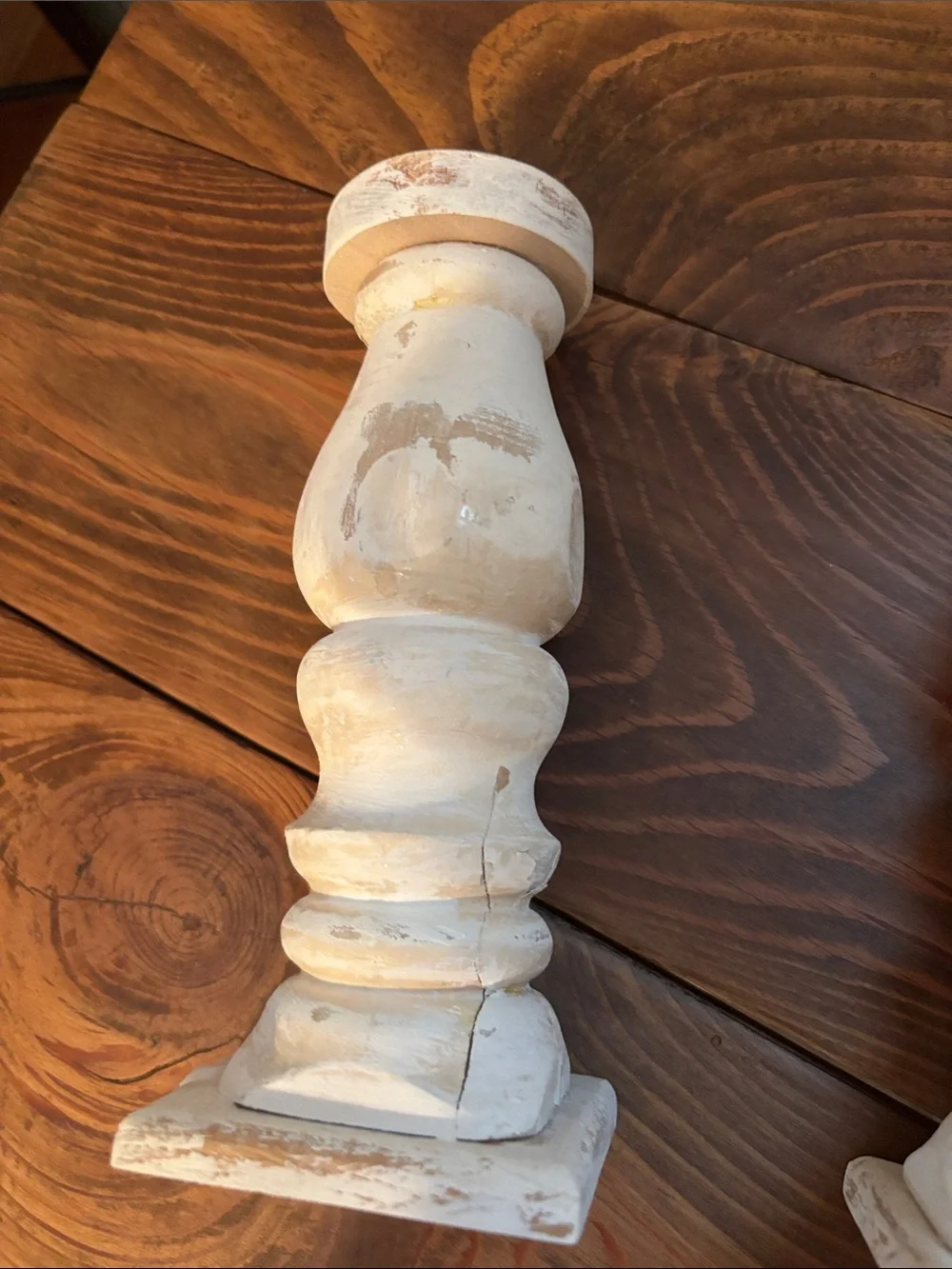 Rustic Distressed White Wood Candlestick Pair - Home Accents